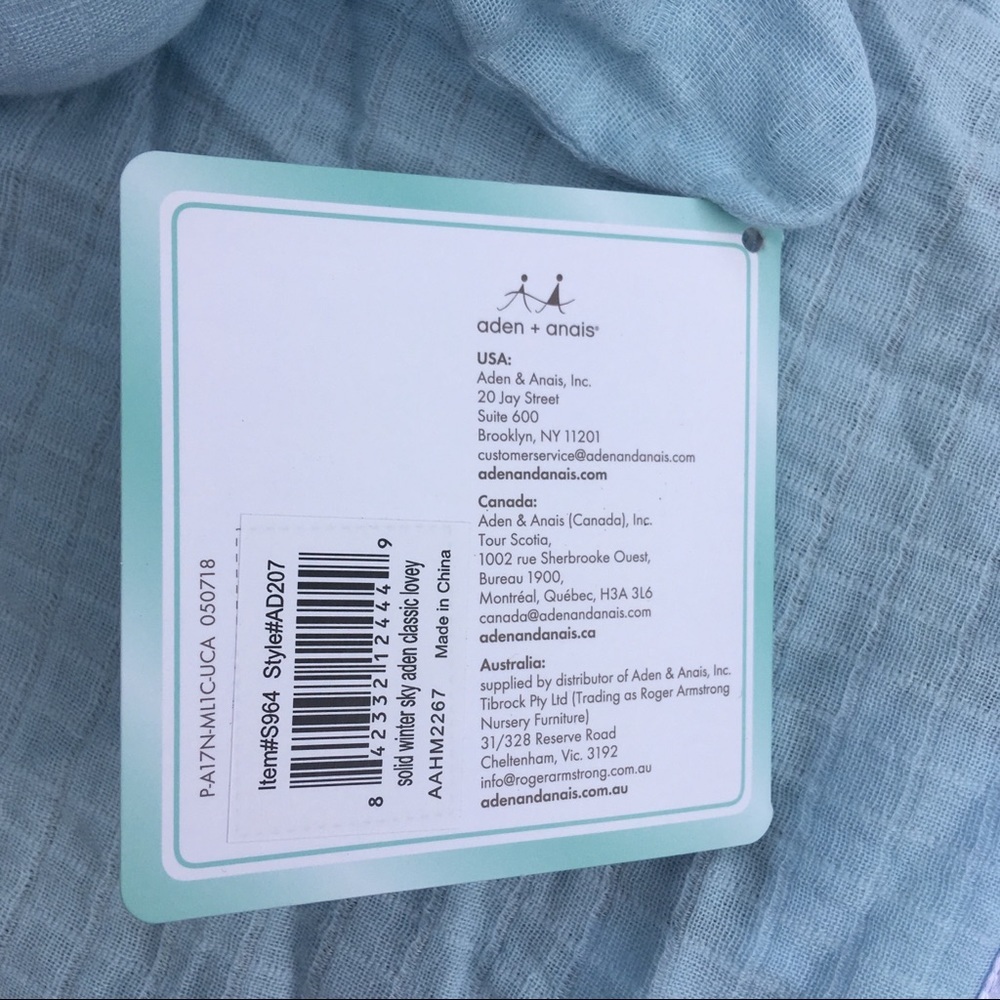 Bunny Lovey Aden By Aden + Anais Security Blanket Blue Muslin Solid Winter Sky - Picture 8 of 12